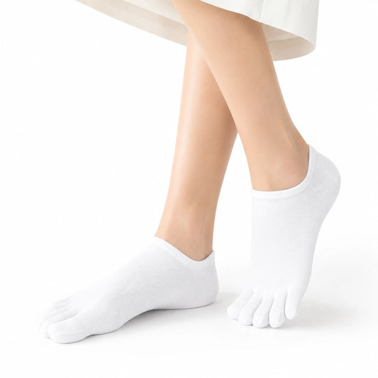 Calcetines tobilleros de cinco dedos color blanco unicolor Sowilo, protectores cortos transpirables de algodón elástico para calzado respetuoso en Chile.