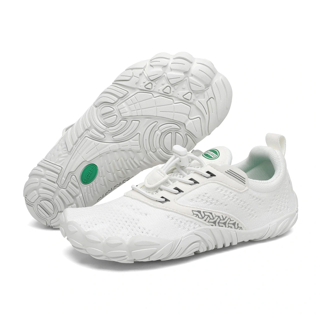 Saguaro Kids Free I blanco par suela — zapatilla barefoot infantil blanca vista par suela Chile