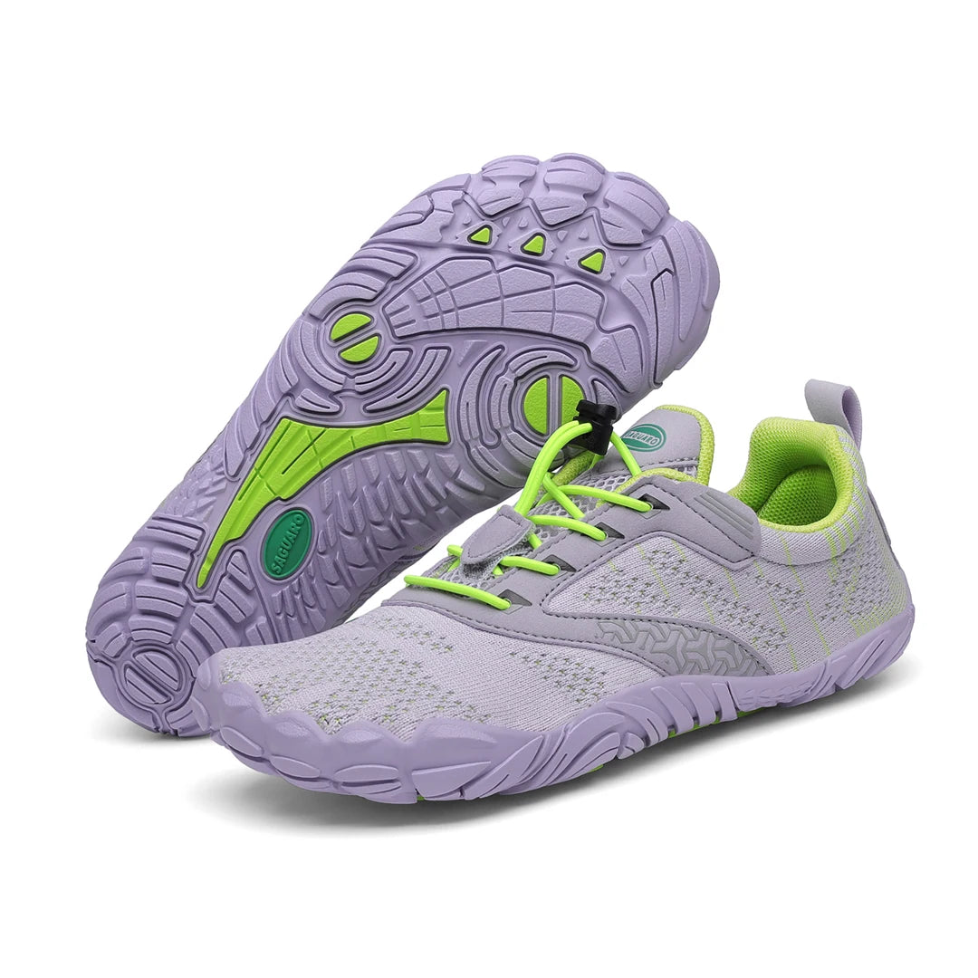 Saguaro Kids Free I purpura par suela — zapatilla barefoot infantil purpura vista suela flexible Chile