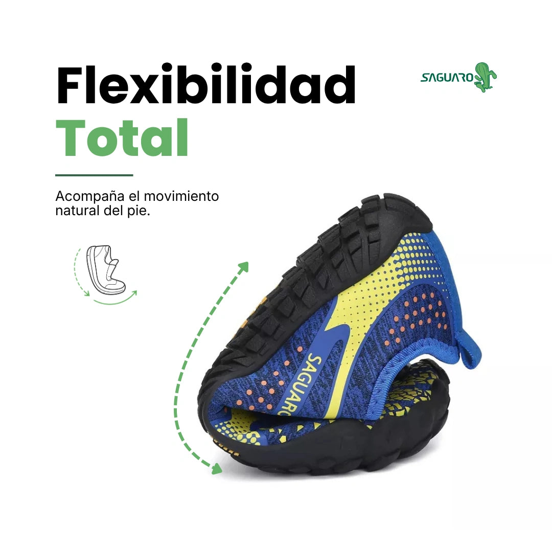 Saguaro Kids Fast I azul flexibilidad — zapatilla barefoot infantil azul suela flexible doblada Chile
