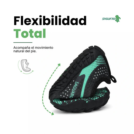 Saguaro Kids Fast I verde flexibilidad — zapatilla barefoot infantil acuatica verde suela flexible Chile