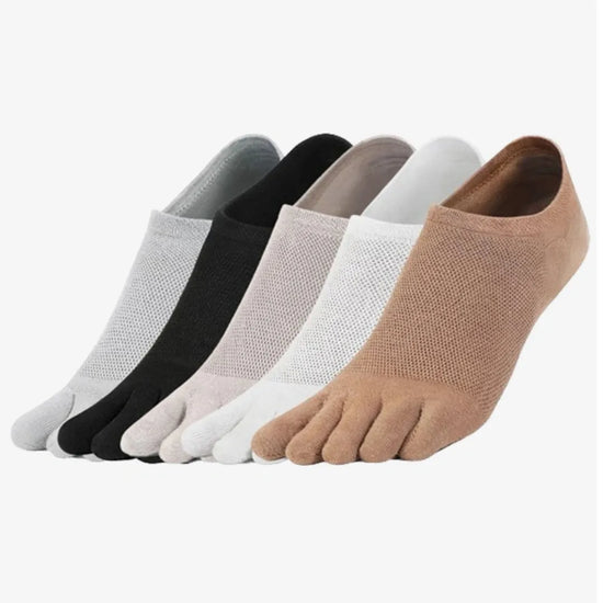Set de 5 pares de calcetines de dedos cortos colores variados.