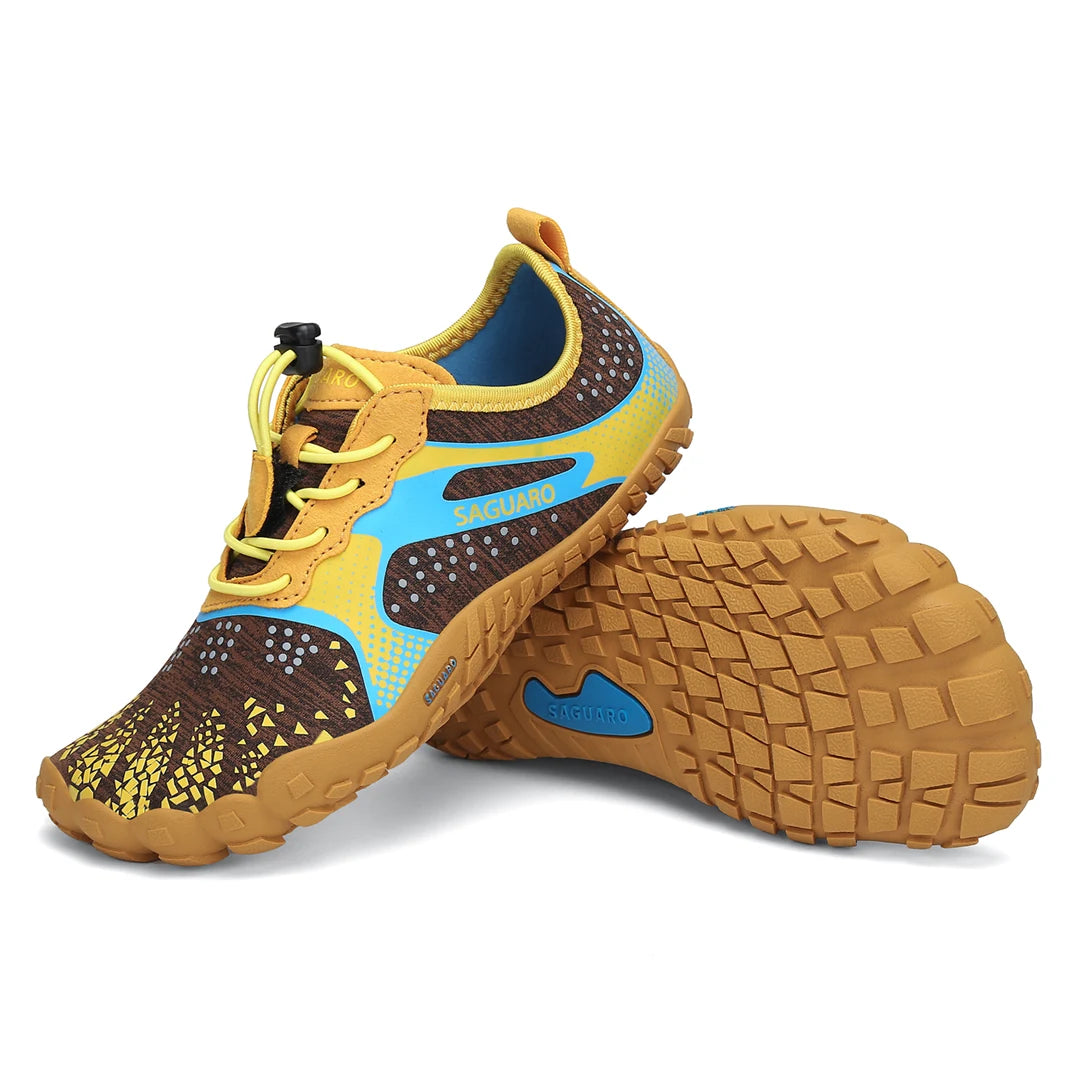 Saguaro Kids Fast I amarillo suela flexible — zapatilla barefoot infantil amarilla detalle suela Chile