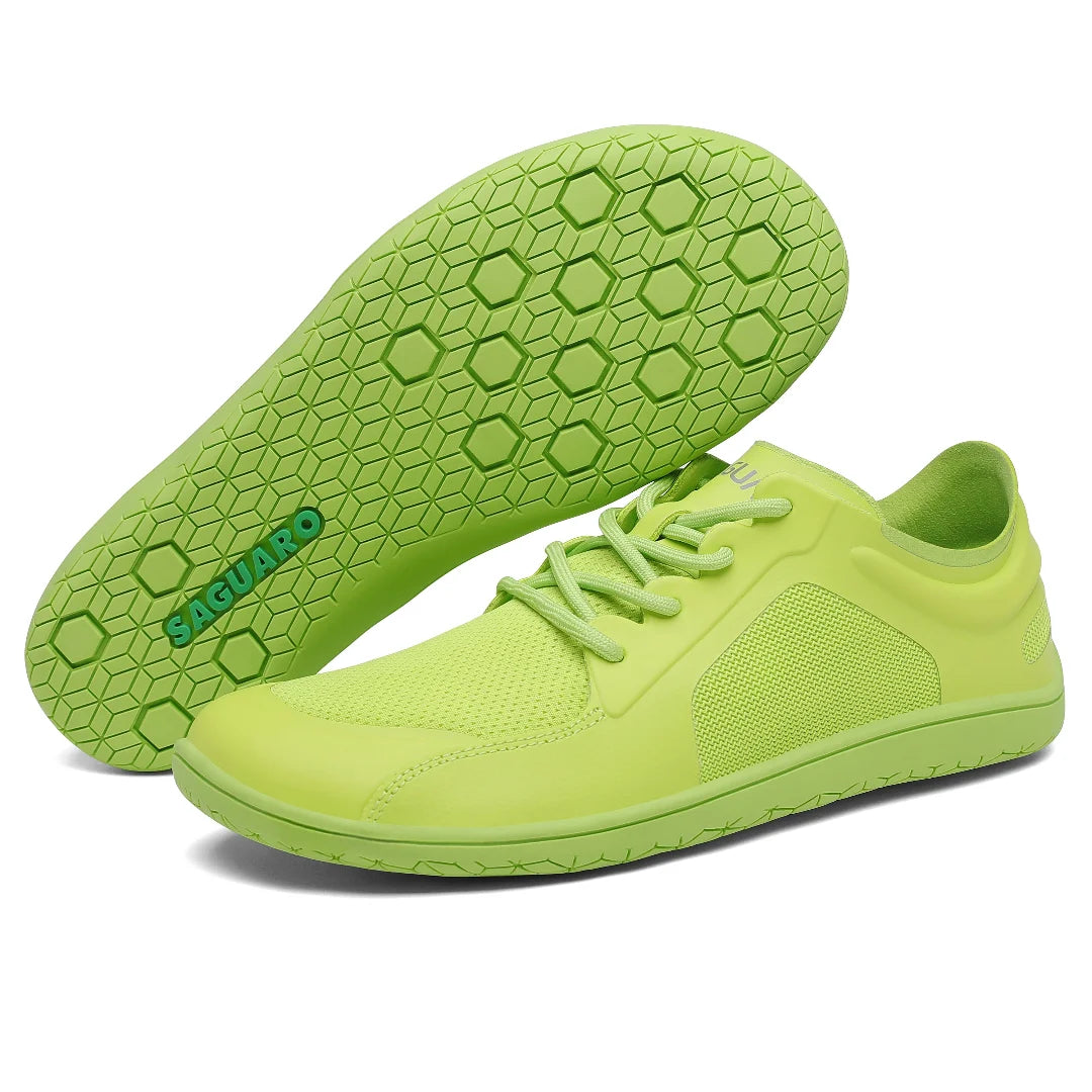 Suela de caucho verde con patrón hexagonal antideslizante para calzado barefoot mujer.