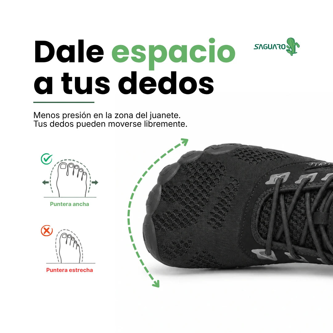 Puntera ancha de la Saguaro Smart I Pro negra, espacio amplio para que los dedos se muevan con libertad natural.