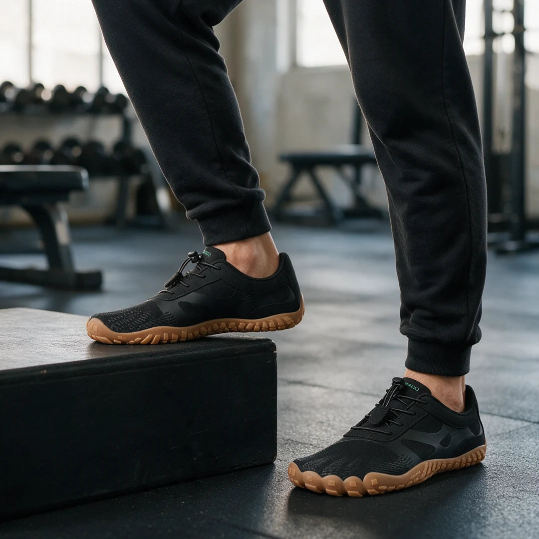 Saguaro Vitality III caqui barefoot gym hombre — zapatilla barefoot deportiva en uso entrenamiento Chile