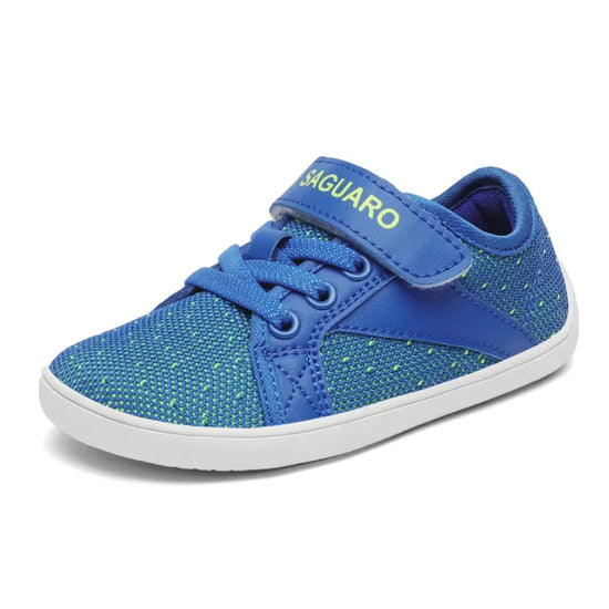 Zapatilla barefoot azul Saguaro para niños, puntera ancha y velcro.