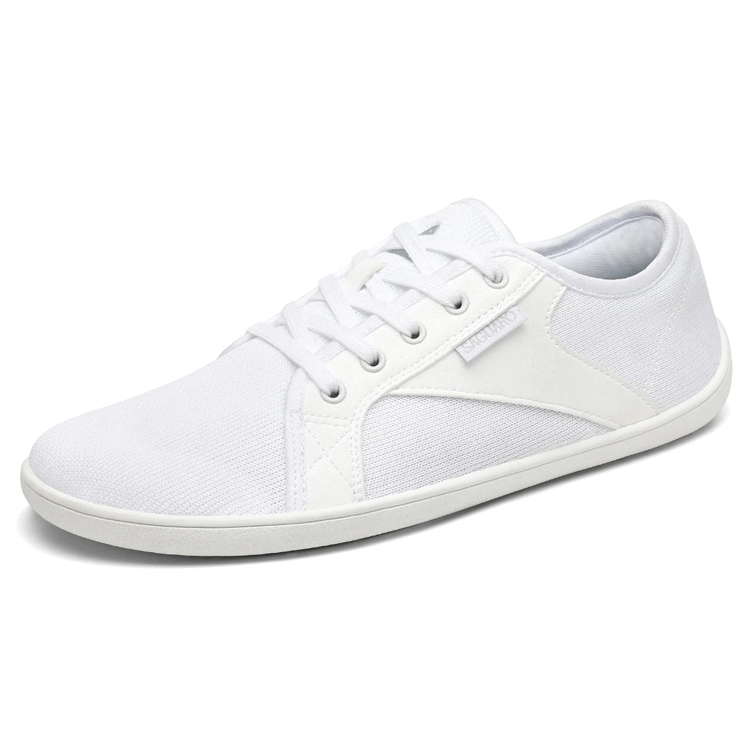 Zapatilla minimalista Saguaro blanca, puntera ancha y zero drop.