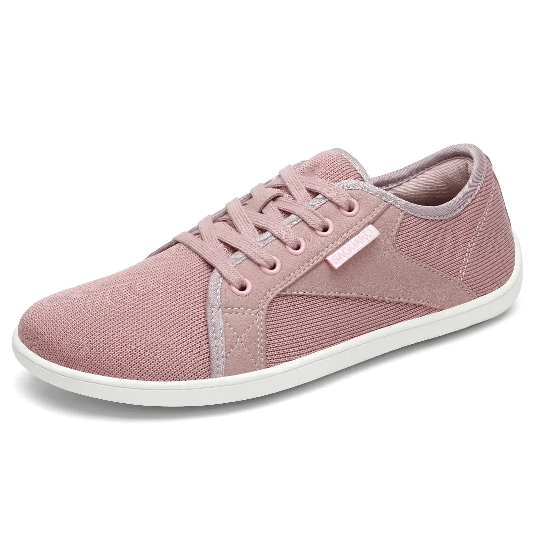 Zapatilla minimalista Saguaro rosa, puntera ancha y zero drop.