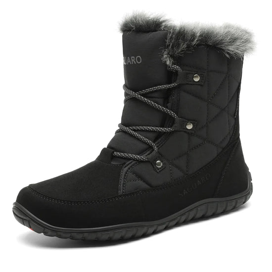 Zapato barefoot de invierno Saguaro Rise I negro con forro de pelo y suela flexible.