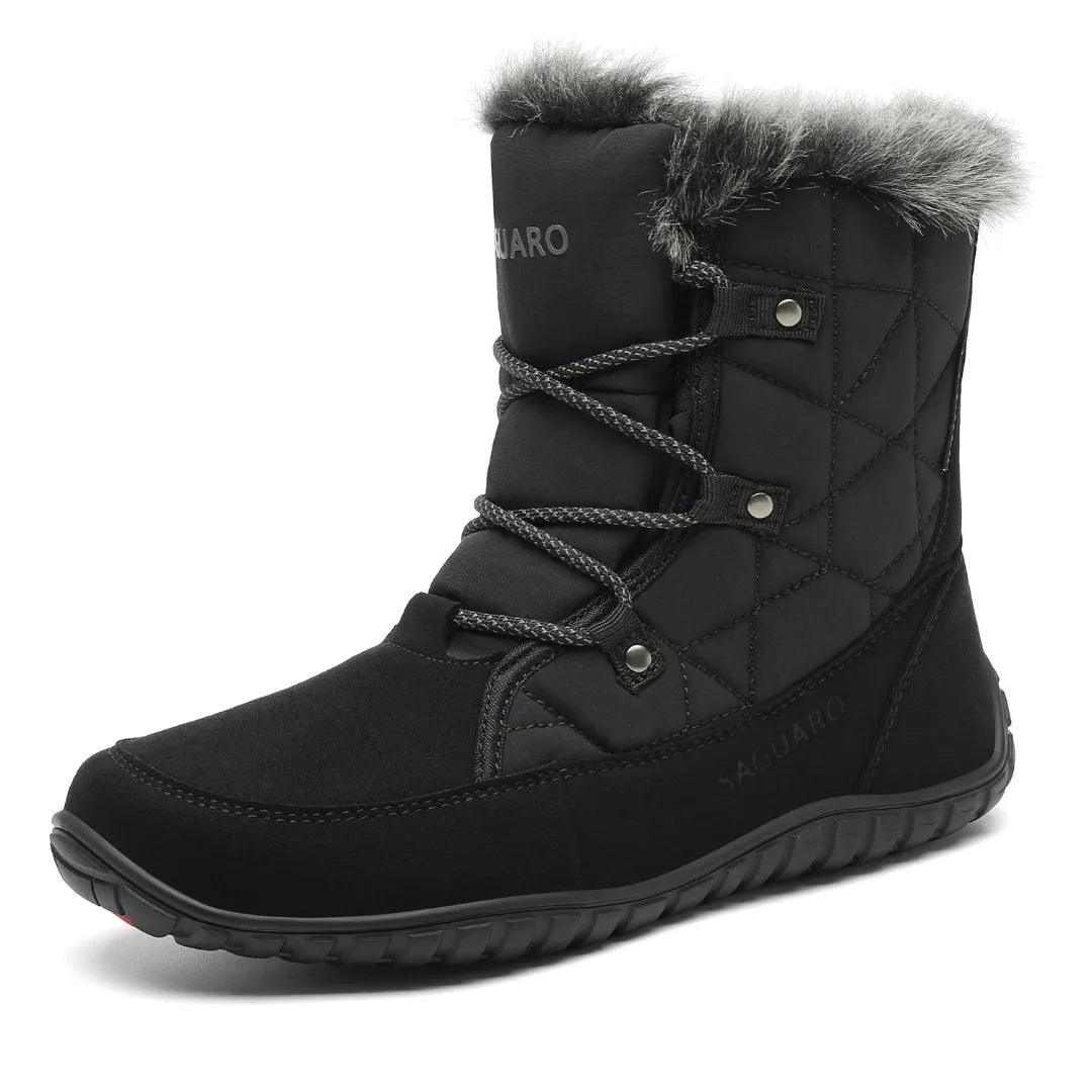 Zapato barefoot de invierno Saguaro Rise I negro con forro de pelo y suela flexible.