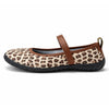 Zapato minimalista para mujer con suela plana zero drop y tejido elástico de leopardo.