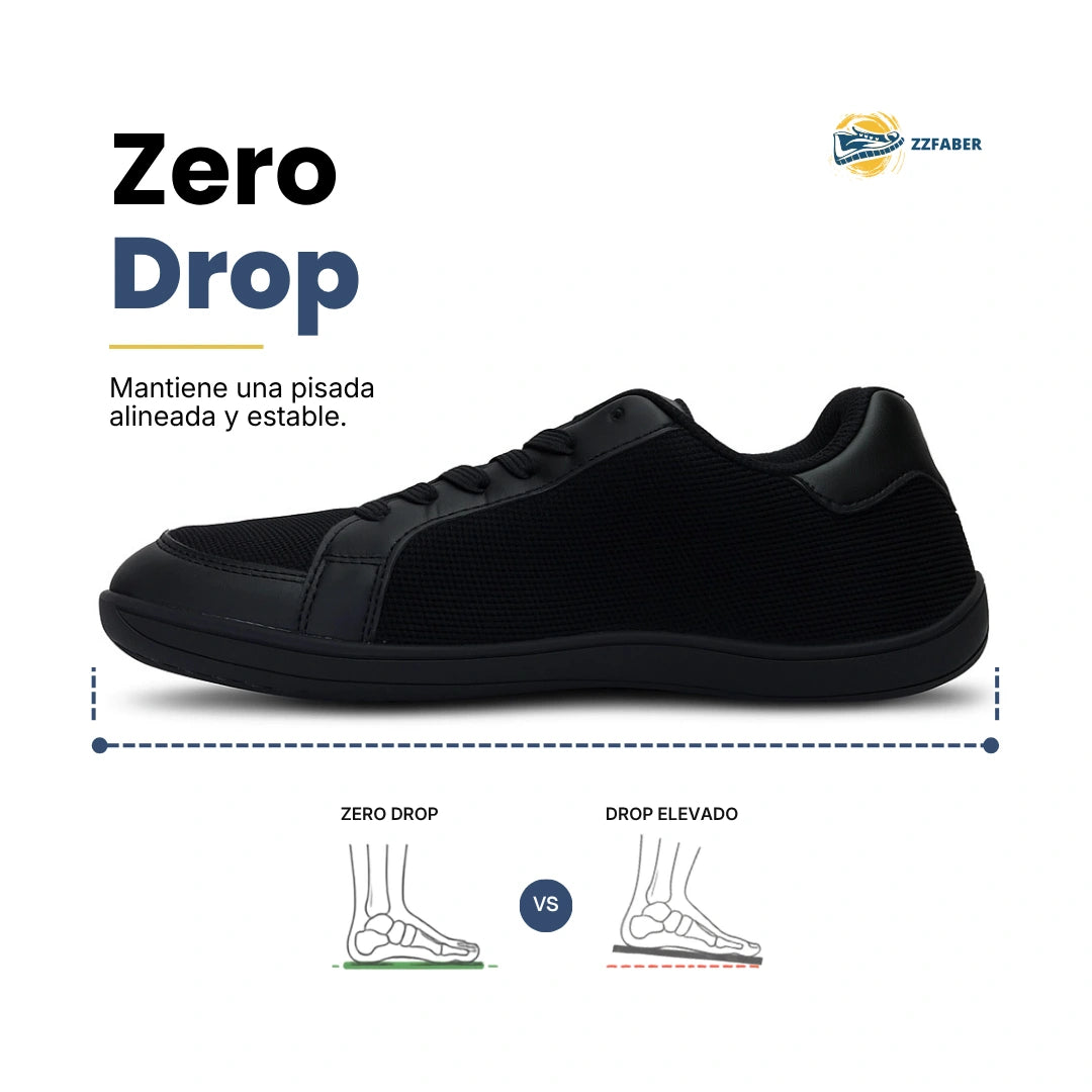 Zapatilla minimalista ZZfaber Bamba I negra, vista lateral.